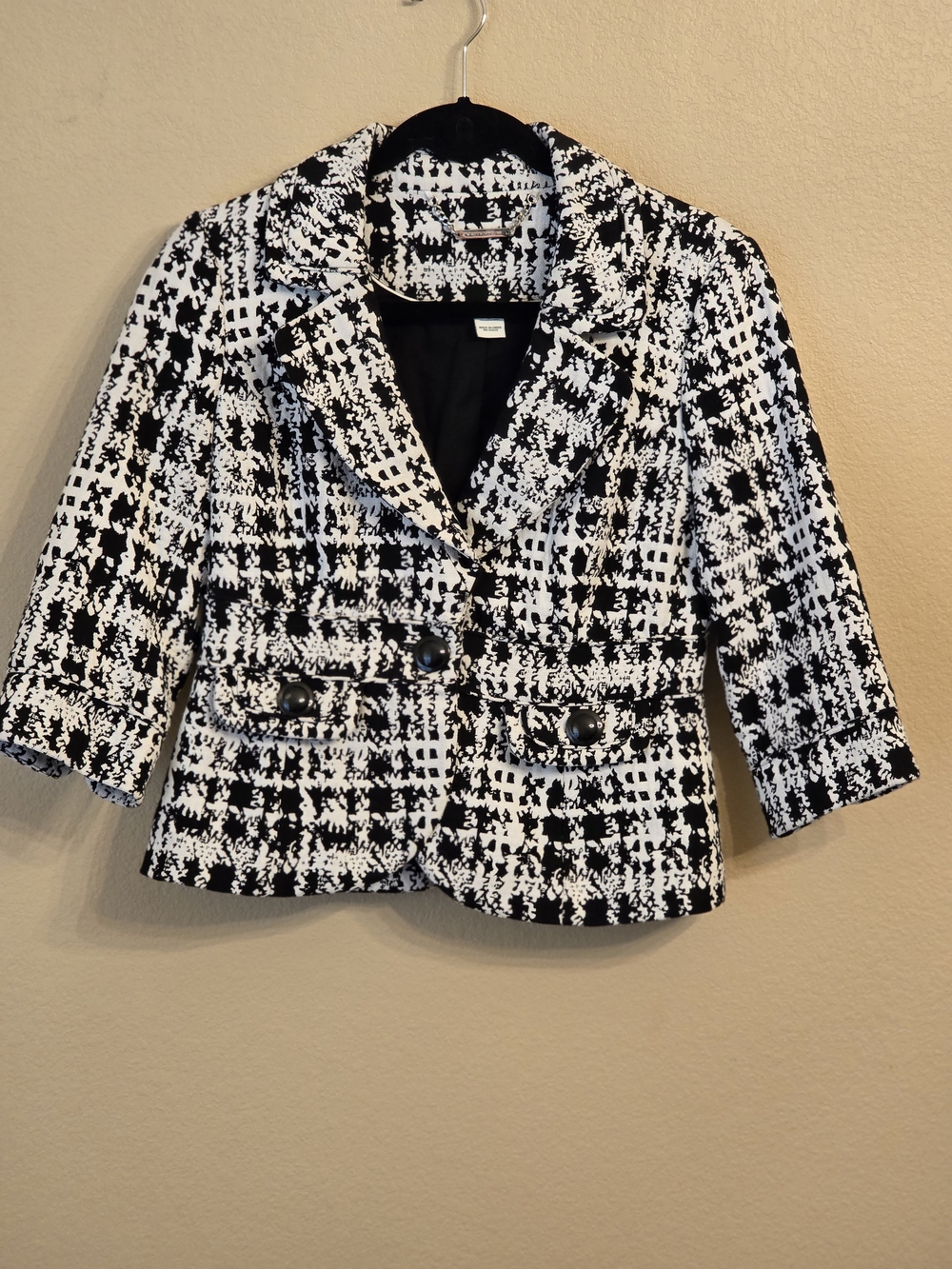 White House Black Market Black and White Tweed Blazer Size Small